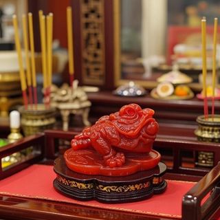 Thiềm Thừ Cóc Ba Chân Ngậm Tiền Đỏ Cao 14cm Chất Liệu Đá Kích Thước 12cm Trọng Lượng 600g Linh Vật Chiêu Tài May Mắn Phú Quý Bình An Sản Phẩm Việt Nam