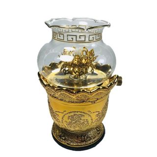 Đèn dầu chân thủy tinh trụ thờ cúng nghiêm trang cao 15cm dùng dầu cát tường lưu ly ánh sáng dịu nhẹ phù hợp trang trí thờ cúng chất liệu sứ tráng men và thủy tinh