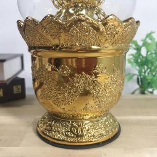 Đèn dầu chân thủy tinh trụ thờ cúng nghiêm trang cao 15cm dùng dầu cát tường lưu ly ánh sáng dịu nhẹ phù hợp trang trí thờ cúng chất liệu sứ tráng men và thủy tinh