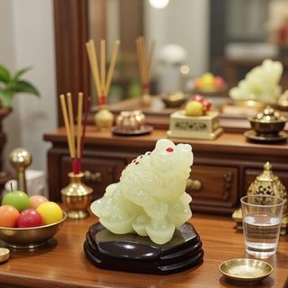 Thiềm Thừ Cóc Ba Chân Ngậm Tiền Dạ Quang Cao 8cm Chất Liệu Đá Cẩm Thạch Kích Thước 8cm Trọng Lượng 300g Linh Vật Chiêu Tài May Mắn Phú Quý Bình An Sản Phẩm Việt Nam