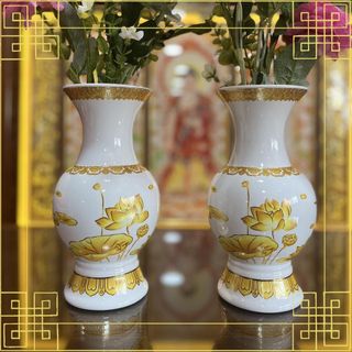 Bộ Thờ Cúng Lư Bình Dĩa Chun Bi Nước 2030 Hoa Văn Sen Vàng Mẫu Mới Phật Giáo Tường Thuận Chất Liệu Sứ Kích Thước Siêu Đẹp Sang Trọng