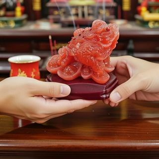 Thiềm Thừ Cóc Ba Chân Ngậm Tiền Đỏ Cao 8cm Chất Liệu Đá Kích Thước 17cm Trọng Lượng 600g Linh Vật Chiêu Tài May Mắn Phú Quý Bình An Sản Phẩm Việt Nam