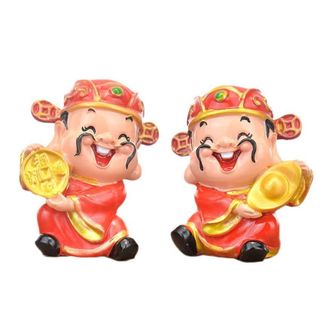Bộ hai tượng ông Thần Tài áo đỏ cầm thỏi vàng, đồng tiền