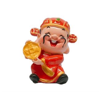 Bộ hai tượng ông Thần Tài áo đỏ cầm thỏi vàng, đồng tiền