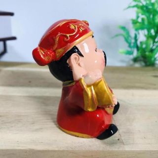 Bộ hai tượng ông Thần Tài áo đỏ cầm thỏi vàng, đồng tiền