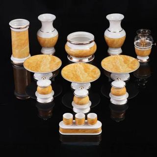 [Hàng Đẹp] Bộ Thờ Cúng Lư Hương Gốm Sứ Hoạ Tiết Hoa Hương Vàng Chuẩn Hàng Cao Cấp Nhập Khẩu Giá Sỉ Bình Bông 8 Inch, Lư Hương 4in, Dĩa Trái Cây 7 Inch