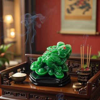 Thiềm Thừ Cóc Ba Chân Ngậm Tiền Xanh Cao 8cm Chất Liệu Đá Kích Thước 17cm Trọng Lượng 600g Linh Vật Chiêu Tài May Mắn Phú Quý Bình An Sản Phẩm Việt Nam
