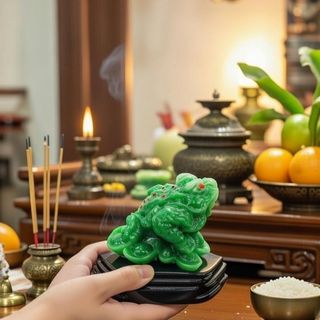 Thiềm Thừ Cóc Ba Chân Ngậm Tiền Xanh Cao 8cm Chất Liệu Đá Kích Thước 17cm Trọng Lượng 600g Linh Vật Chiêu Tài May Mắn Phú Quý Bình An Sản Phẩm Việt Nam
