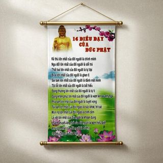 Tranh Thư Pháp 14 Điều Đại Của Đức Phật Kích Thước 57x35cm Chất Liệu Phim Nhựa Với 2 Đầu Gỗ Chống Trầy Siêu Bền Trang Trí Nhà Cửa & Quà Tặng Ý Nghĩa