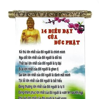Tranh Thư Pháp 14 Điều Đại Của Đức Phật Kích Thước 57x35cm Chất Liệu Phim Nhựa Với 2 Đầu Gỗ Chống Trầy Siêu Bền Trang Trí Nhà Cửa & Quà Tặng Ý Nghĩa
