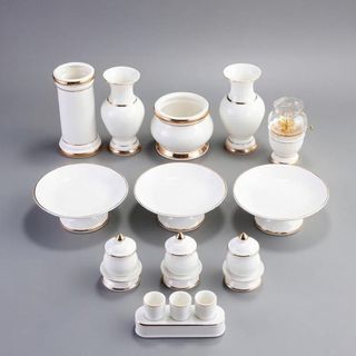 [Hàng Đẹp] Bộ Thờ Cúng Bình Bông Lư Hương Dĩa Gốm Sứ Cao Cấp Màu Trắng Viền Vàng Sang Trọng Xuất xứ Đài Loan Kích thước đa dạng