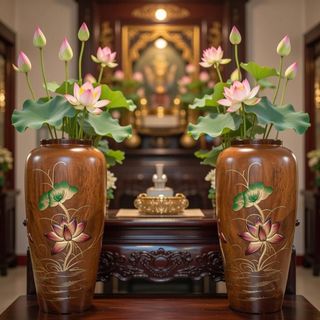 Bình Bông Gỗ Tràm Việt Nam Kích Thước 13cm x 25cm Sơn PU Chống Mối Mọt Trang Trí Bông Hoa Cắm Bông Cúng Phật Chất Liệu Gỗ Tràm Xuất Xứ Việt Nam
