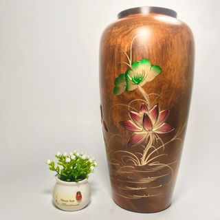 Bình Bông Gỗ Tràm Việt Nam Kích Thước 13cm x 25cm Sơn PU Chống Mối Mọt Trang Trí Bông Hoa Cắm Bông Cúng Phật Chất Liệu Gỗ Tràm Xuất Xứ Việt Nam