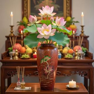 Bình Bông Gỗ Tràm Việt Nam Kích Thước 13cm x 25cm Sơn PU Chống Mối Mọt Trang Trí Bông Hoa Cắm Bông Cúng Phật Chất Liệu Gỗ Tràm Xuất Xứ Việt Nam