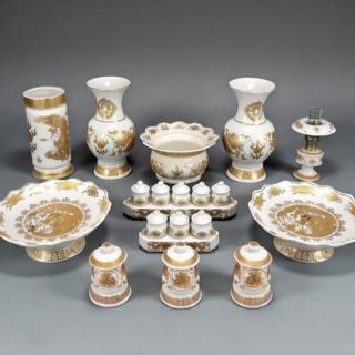 [RẺ ĐẸP] Bộ Đồ Thờ Cúng Sứ Trắng Hoa Văn Rồng Vàng Hàng Chuẩn Cao Cấp Gốm Sứ Kích Thước Tuỳ Chọn Lư Hương Bình Dĩa Bình Ống Nhang Đại Bi