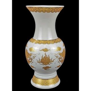[RẺ ĐẸP] Bộ Đồ Thờ Cúng Sứ Trắng Hoa Văn Rồng Vàng Hàng Chuẩn Cao Cấp Gốm Sứ Kích Thước Tuỳ Chọn Lư Hương Bình Dĩa Bình Ống Nhang Đại Bi