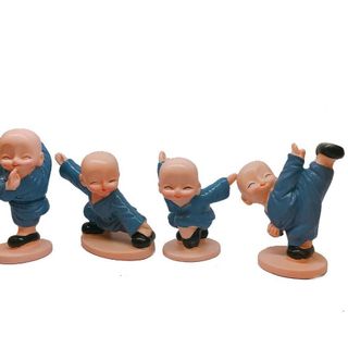 Bộ tượng bốn Chú Tiểu áo lam múa võ đá chân dễ thương