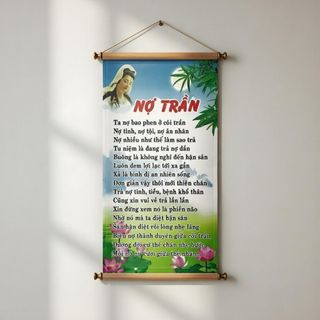 Tranh Thư Pháp Nợ Trần Kích Thước 57cm x 35cm Chất Liệu Phim Nhựa 2 Đầu Gỗ Chống Trầy Chống Biến Dạng Trang Trí Phòng Khách Văn Phòng