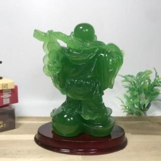 Tượng Ngài Di Lặc Bồ Tát cầm hồ lô xanh cao 14cm