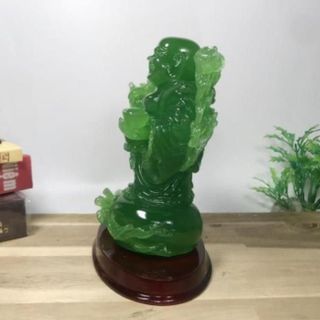 Tượng Ngài Di Lặc Bồ Tát cầm hồ lô xanh cao 14cm