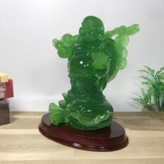 Tượng Ngài Di Lặc Bồ Tát cầm hồ lô xanh cao 14cm