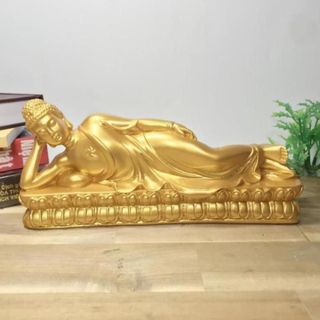 Tượng Đức Phật Thích Ca nhập Niết Bàn sơn nhũ vàng ngang 24cm