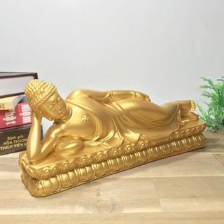 Tượng Đức Phật Thích Ca nhập Niết Bàn sơn nhũ vàng ngang 24cm