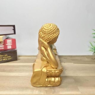 Tượng Đức Phật Thích Ca nhập Niết Bàn sơn nhũ vàng ngang 24cm
