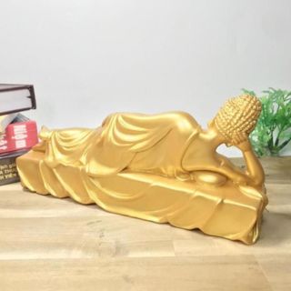 Tượng Đức Phật Thích Ca nhập Niết Bàn sơn nhũ vàng ngang 24cm