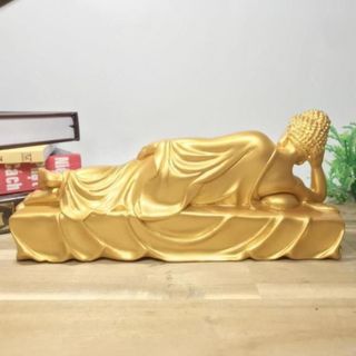 Tượng Đức Phật Thích Ca nhập Niết Bàn sơn nhũ vàng ngang 24cm