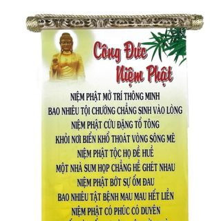 Tranh Thư Pháp Công Đức Niệm Phật Kích Thước 57cm x 35cm Chất Liệu Phim Nhựa Với 2 Đầu Gỗ Chống Trầy Chống Biến Dạng Trang Trí Nhà Cửa Và Quà Tặng Ý Nghĩa