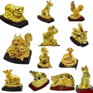 1 tượng 12 con giáp sơn si vàng