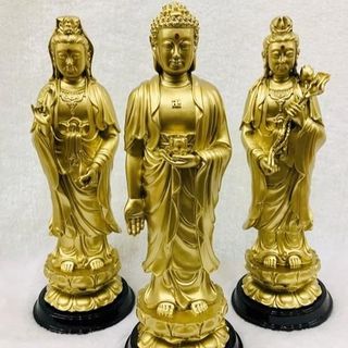 Tam Thế Phật A Di Đà Quan Thế Âm Đại Thế Chí - Bộ Ba Vị Thần Tâm Linh Bảo Vệ Và Hướng Dẫn Với Họa Tiết Sắc Nét Từ Nghệ Nhân