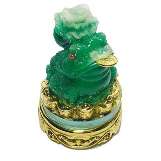 Thương Hiệu Cóc Tài Lộc Ngậm Tiền Xu Tâm Pháp - Tượng Đá Cóc Thiềm Thừ 3 Chân Chất Liệu Đá Việt Nam Màu Xanh Lá Kích Thước 17x7x8cm Trọng Lượng 600g Ý Nghĩa Phong Thủy May Mắn Tài Lộc