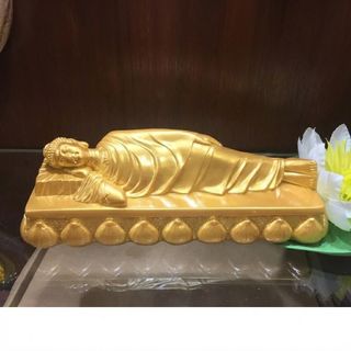 Tượng Đức Phật Thích Ca Nằm Ngang 16cm Sơn Nhũ Vàng Chất Liệu Bột Đá Nhựa Poly Cao Cấp Sản Phẩm Thực Tế