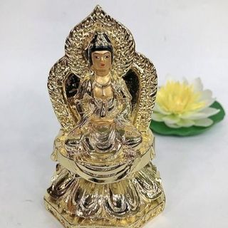 Tượng Ngài Quan Thế Âm 2 Mặt Để Xe An Tâm Làm An Cao 10cm Sơn Nhũ Vàng Chất Liệu Bột Đá Nhựa Poly Cao Cấp Kích Thước 10cm Ngang 7cm Văn Hóa Phật Giáo