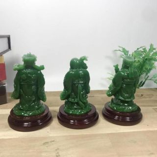 Bộ tượng Tam Đa, Ba ông Phúc - Lộc - Thọ xanh ngọc có đế cao 9cm