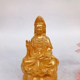 Tượng Ngài Quan Thế Âm Tự Tại Cao 13cm Sơn Nhũ Vàng Chất Liệu Bột Đá Nhựa Poly Cao Cấp Sản Phẩm Văn Hóa Phật Giáo