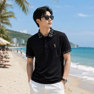 bán hàng ko cần vốn - hàng có sẵn số lượng lớn - áo đen thêu v cổ bo dệt cao cấp