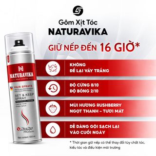 Gôm xịt tóc NATURAVIKA chính hãng - Gôm cứng giữ nếp đến 16 giờ, phù hợp nam & nữ