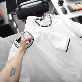 Áo thun logo nghựa nam. Chất vải cotton cá sấu dệt thấm hút mồ hôi.