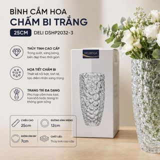 BÌNH CẮM HOA THUỶ TINH CHẤM BI TRẮNG 25cm DELI DSHP2032-3 (T8)