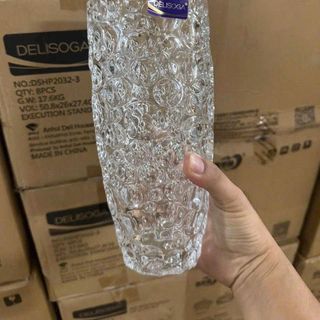 BÌNH CẮM HOA THUỶ TINH CHẤM BI TRẮNG 25cm DELI DSHP2032-3 (T8)