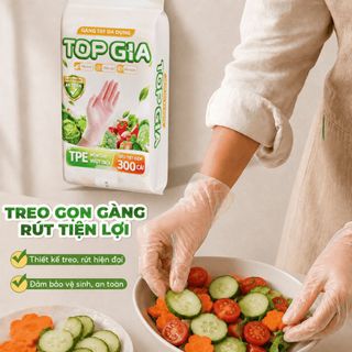 Găng tay đa dụng - Bịch lớn 300 cái TPE TOPGIA treo tường dạng rút, tặng kèm móc treo siêu tiết kiệm kích thước phù hợp