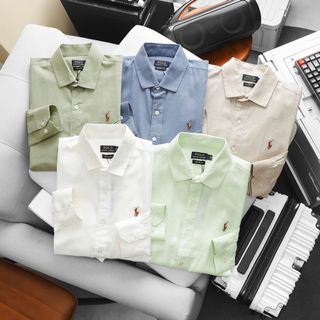 Sơ mi LINEN POLO TAY DÀI nam.  Logo 7 màu.