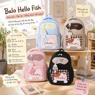 🎒 BALO PASTEL MÈO HELLO FISH A8253 – PASTEL DỄ THƯƠNG, ĐI HỌC CỰC XINH