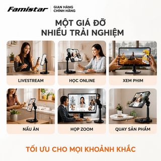 Giá đỡ điện thoại Famistar GD05 hợp kim nhôm công nghệ hút từ tính xoay 360 độ dùng để bàn livestream học tập làm việc