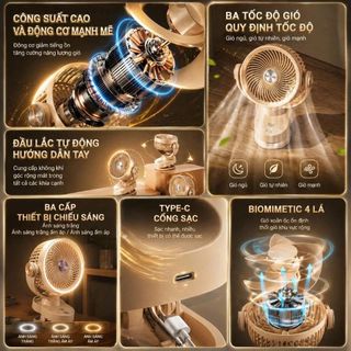 [BH 1 năm] Quạt Tích Điện Kẹp Bàn có đèn led Famistar FS-001, Pin Chuẩn 4000mAh bền bỉ hoạt động êm ái