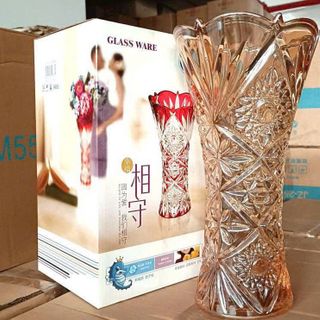 BÌNH CẮM HOA THUỶ TINH VÀNG 30cm HOA VĂN CAO CẤP (T9)