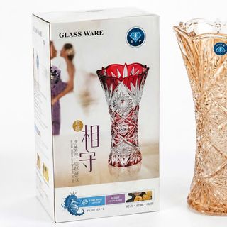 BÌNH CẮM HOA THUỶ TINH VÀNG 30cm HOA VĂN CAO CẤP (T9)